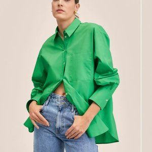 Primary Green Mango Cotton Oversized Button Down Shirt